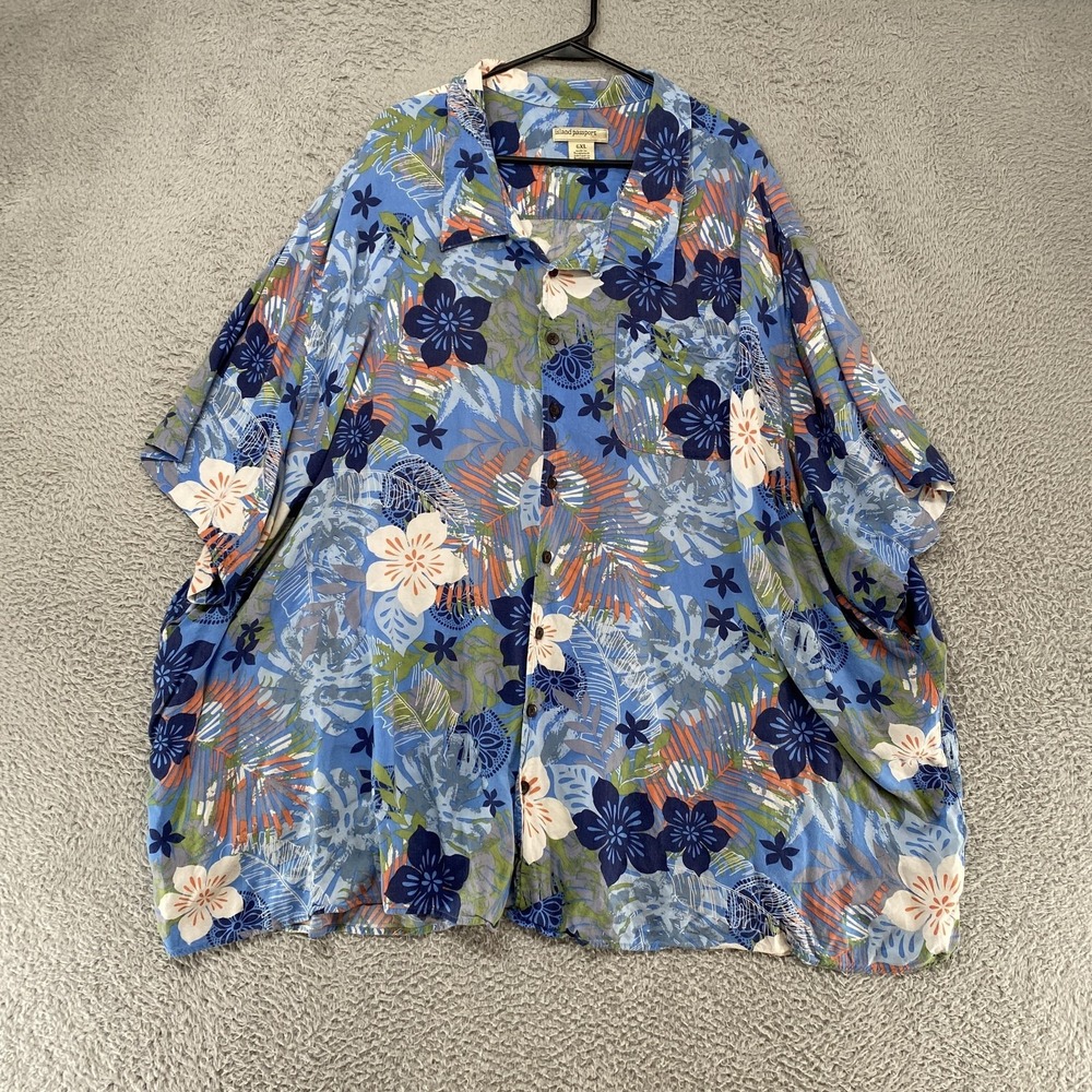 Island Passport Hawaiian Shirt Mens 6XL Blue Floral Button Up Big & Tall